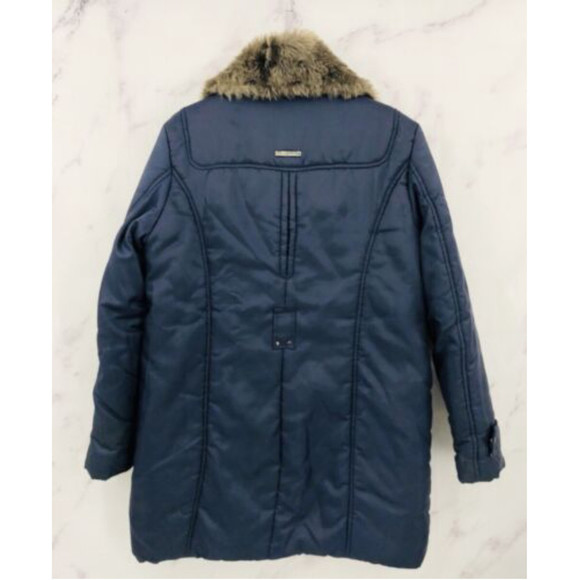 STEVE MADDEN denim blue parka, removable faux fur collar, EUC, size large - Picture 5 of 7